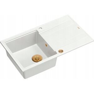 Zlewozmywak GraniteQ EVAN 111 GraniteQ zlewozmywak z syfonem Push 2 Open 1-komorowy z/o (860x500x210) snow white / elementy miedziane