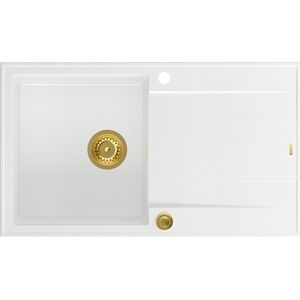 Zlewozmywak GraniteQ EVAN 111 GraniteQ zlewozmywak z syfonem Push 2 Open 1-komorowy z/o (860x500x210) snow white / elementy złote