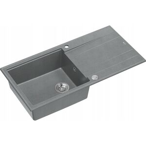 Zlewozmywak GraniteQ EVAN 111 GraniteQ zlewozmywak z syfonem Push 2 Open 1-komorowy z/o (860x500x210) silver stone / elementy stalowe
