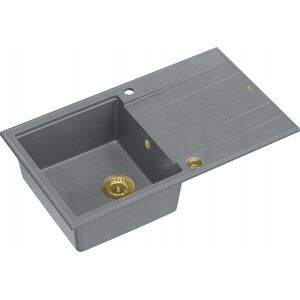 Zlewozmywak GraniteQ EVAN 111 GraniteQ zlewozmywak z syfonem Push 2 Open 1-komorowy z/o (860x500x210) silver stone / elementy złote
