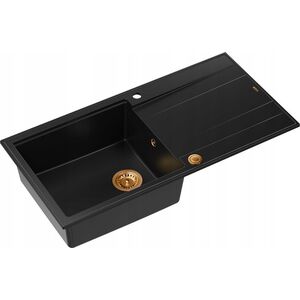Zlewozmywak GraniteQ EVAN 111 GraniteQ zlewozmywak z syfonem Push 2 Open 1-komorowy z/o (860x500x210) pure carbon / elementy miedziane