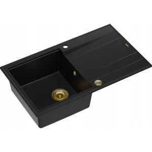 Zlewozmywak GraniteQ EVAN 111 GraniteQ zlewozmywak z syfonem Push 2 Open 1-komorowy z/o (860x500x210) pure carbon / elementy złote