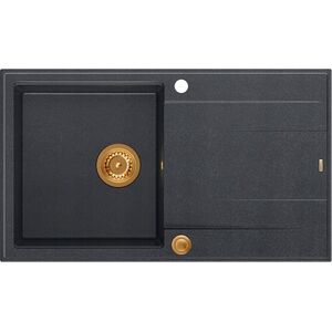 Zlewozmywak GraniteQ EVAN 111 GraniteQ zlewozmywak z syfonem i zaślepką 1-komorowy z/o (860x500x210) black diamond / elementy miedziane