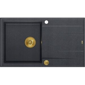 Zlewozmywak GraniteQ EVAN 111 GraniteQ zlewozmywak z syfonem Push 2 Open 1-komorowy z/o (860x500x210) black diamond / elementy złote