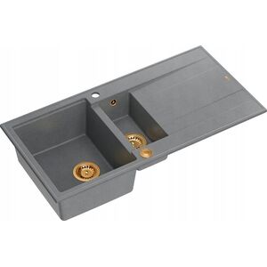 Zlewozmywak GraniteQ EVAN 156 GraniteQ zlewozmywak z syfonem Push To Open 1,5-komorowy z/o (1000x500x210| kom. 420x480) silver stone / elementy miedziane