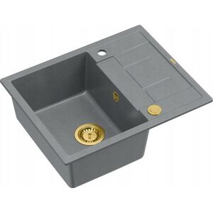 Zlewozmywak GraniteQ MORGAN 116 GraniteQ zlewozmywak silver stone z syfonem Push To Open kol. złoty 1-komorowy z/o + zaczepy 4 szt