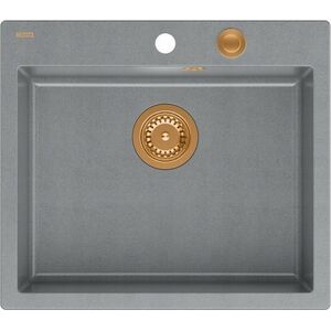 Zlewozmywak GraniteQ MORGAN 110 GraniteQ zlewozmywak silver stone z syfonem Push To Open kol. miedziany 1-komorowy b/o + zaczepy 4 szt