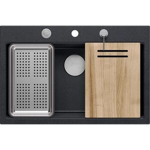 Zlewozmywak Quadron Zlewozmywak granitowy MARC 1-komorowy 76x50 cm czarny/black diamond + elementy stal szlachetna