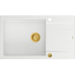 Zlewozmywak GraniteQ EVAN 136 XL GraniteQ zlewozmywak z syfonem Push To Open 1-komorowy z/o (860x500x210| kom. 420x490) snow white / elementy złote