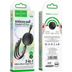 Kabel USB Hoco HOCO kabel 3w1 USB A do Lightnig / Micro USB / Typ C 2A X78 1 m czarny