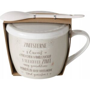 Porcelanowy kubek z pokrywką i łyżeczką, BAKERY, 600 ml