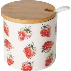 Ceramiczny pojemnik z łyżką i bambusową pokrywą, STRAWBERRY