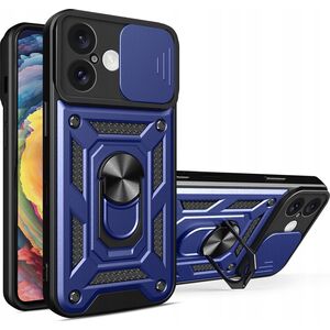 Etui Hybrid Armor Camshield na iPhone 16 Plus pancerne z osłoną na aparat z podstawką - niebieskie
