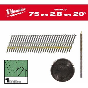 Milwaukee MILWAUKEE GWOŹDZIE 20° PIERŚCIENIOWE OKRĄGŁY ŁEB JASNY 75mm /1750szt. - M18 FFN21