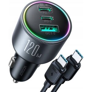 Ładowarka Joyroom Ładowarka samochodowa Joyroom JR-CCN07 120W 2xUSB-C USB-A + kabel USB-C 100W - ciemnoszara