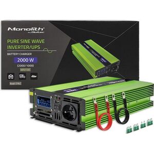 Przetwornica Qoltec Przetwornica napięcia Monolith | ładowanie baterii | UPS | 1000W | 2000W | 12V na 230V | Czysty Sinus | LCD