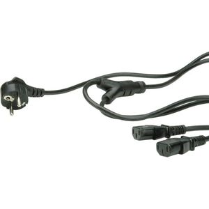 Kabel zasilający Roline 2x IEC320 C-13, 1xCEE7/7, 2m, czarny (19.08.1022)
