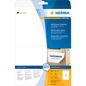 Herma Etykiety odklejalne Movables A4, białe, papier matowy, 100 szt (5082)