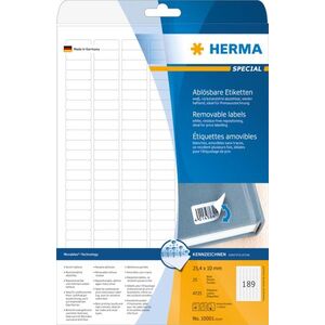Herma Etykiety odklejalne Movables A4, białe, papier matowy, 4725 szt., zaokrąglone narożniki. (10001)