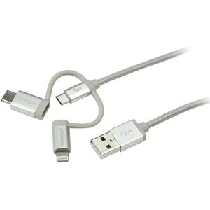 Kabel USB StarTech USB-A - USB-C + microUSB + Lightning 1 m Srebrny (LTCUB1MGR)