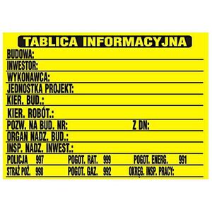 Tablica informacyjna budowlana 690x460mm