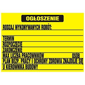 Tablica budowana ogłoszenie 70x50cm