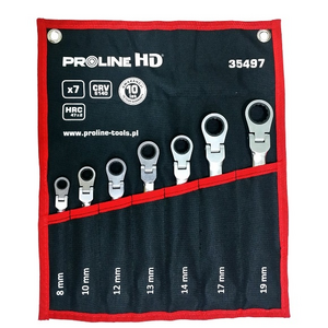 Pro-Line Zestaw kluczy płasko-oczkowych z grzechotką i przegubem 8-19mm 7szt. (35487)
