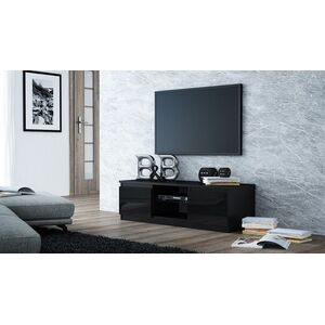Topeshop Stolik szafka rtv 120cm czarny lakier połysk szyba