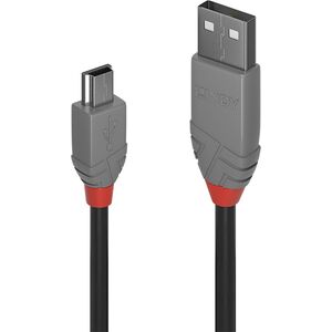 Kabel USB Lindy USB-A - miniUSB 2 m Szary (36723)
