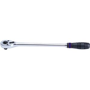 King Tony KING TONY GRZECHOTKA Z PRZYCISKIEM 1/2" 32 ZĘBY 250mm CHROM, UCHWYT GUMOWY KT4762-10G