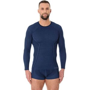Brubeck Koszulka męska z długim rękawem ACTIVE WOOL granatowa r. M (LS12820)
