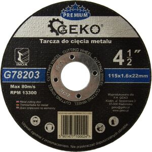 Geko tarcza do cięcia metalu Premium 115x1.6 Inox (G78203)