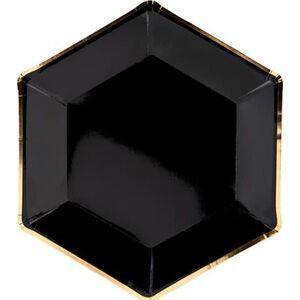 Party Deco Talerzyki papierowe, geometryczne, czarne ze złotym brzegiem, 23 cm, 6 szt. uniwersalny