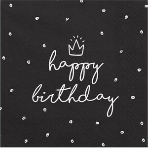 Party Deco Serwetki papierowe, Happy Birthday, czarne, 33x33 cm., 20 szt. uniwersalny
