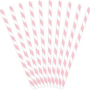 Party Deco Słomki papierowe do picia w paski, jasnoróżowe, 19,5cm, 10 szt. uniwersalny