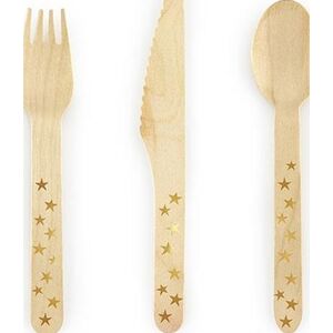 Party Deco Sztućce drewniane Gwiazdki, złote, 16cm, 18 szt. uniwersalny