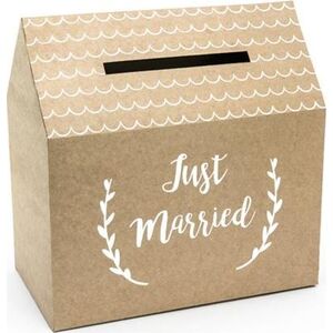 Party Deco Ozdobne pudełko na koperty, Just Married, kraft, 30x30,5x16,5 cm uniwersalny