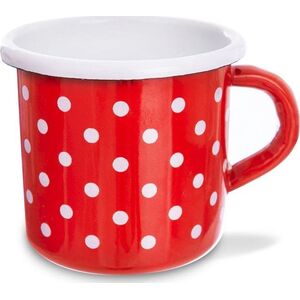 Orion Kubek emaliowany, retro, 0,4 l, czerwony w grochy