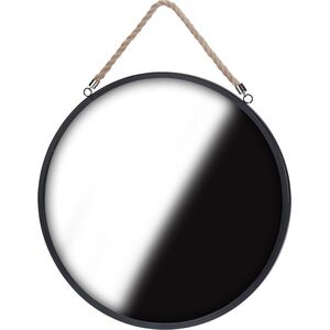 Home Styling Collection Lustro okrągłe na sznurku pasku czarne Loft