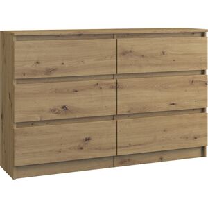 Topeshop DUŻA KOMODA MALWA M6 120 CM 6 SZUFLAD DĄB ARTISAN