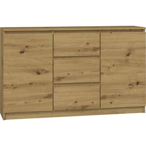 Topeshop KOMODA 2D3S 120CM DĄB ARTISAN 3 SZUFLADY 2 DRZWI SALON