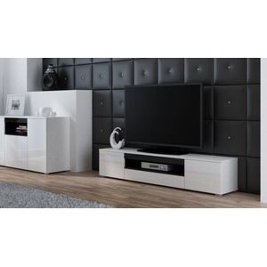 Cama Meble Szafka RTV VIVA 180 biały/ biały połysk+ czarny
