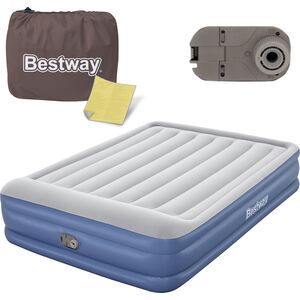 Bestway Materac Dmuchany Dwuosobowy z Wbudowaną Pompką Szary Granatowy
