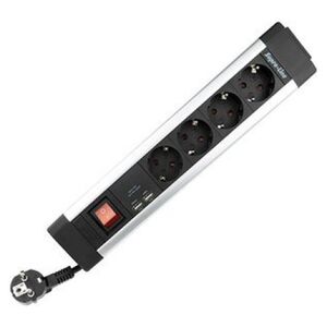 REV REV Multiple Socket Outlet black 4-fold + KS USB SupraLine switch