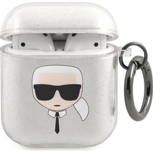 Karl Lagerfeld Etui ochronne KLA2UKHGS Glitter Karl`s Head do AirPods 1/2 srebrne