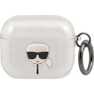 Karl Lagerfeld Etui ochronne KLA3UKHGS Glitter Karl`s Head do AirPods 3 srebrne