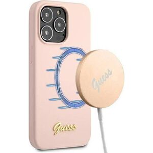 Guess Guess GUHMP13LLSLMGLP iPhone 13 Pro / 13 6,1" jasnoróżowy/light pink hardcase Silicone Script Gold Logo Magsafe