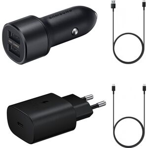 Ładowarka Samsung Samsung Charger set zestaw ładowarka samochodowa 15W, ładowarka sieciowa 25W, kabel USB - USB Typ C 1,5m, kabel USB Typ C 1,8m 3A (eco pack) czarny