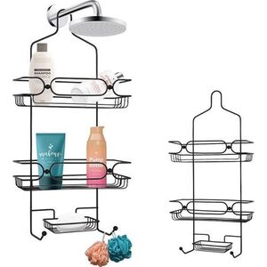 Koszyk prysznicowy Vilde Półka łazienkowa metalowa zawieszana organizer na prysznic deszczownicę wisząca czarna 61x28,5x12,5