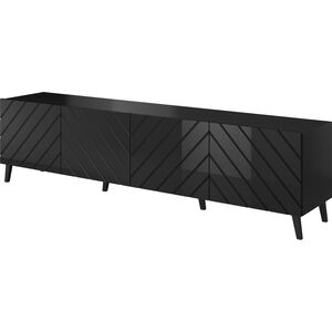 Cama Meble Szafka RTV ABETO 200x42x52 czarny/czarny połysk